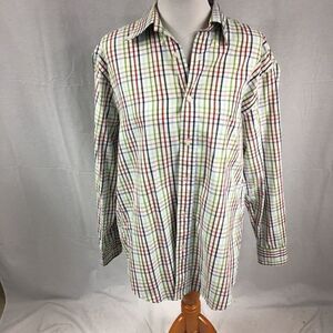 Grant Thomas Large Casual Plaid Dress Shirt Large brown red green pattern